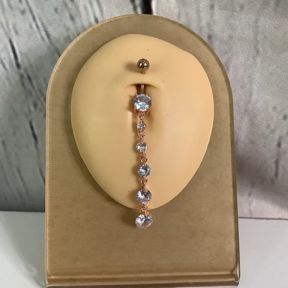 14K Rose Gold Plated Diamond Belly Button - Picture 4 of 4